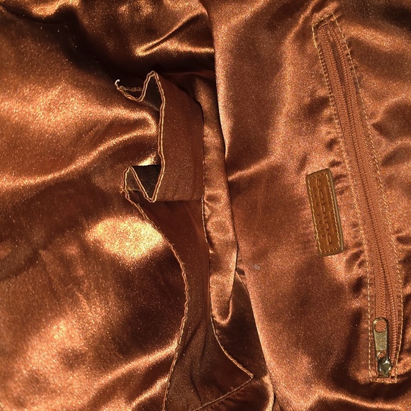 Sabina New York Brown Leather Hobo Handbag Pleated Rounded Zippers 18x13" - Picture 10 of 13